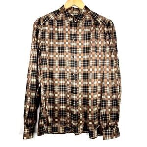 Vintage 60s Givenchy Paris Brown Plaid Blouse L/XL